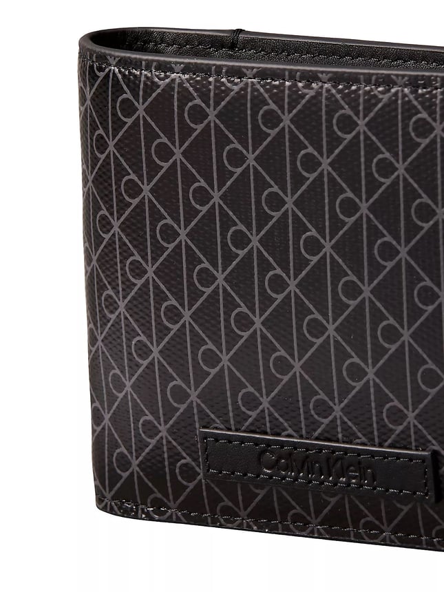 Calvin Klein Erkek Logo Desenli Bozuk Para Bölmeli Çok Kartlıklı Katlanır Siyah Cüzdan LV04D1085G-UB1