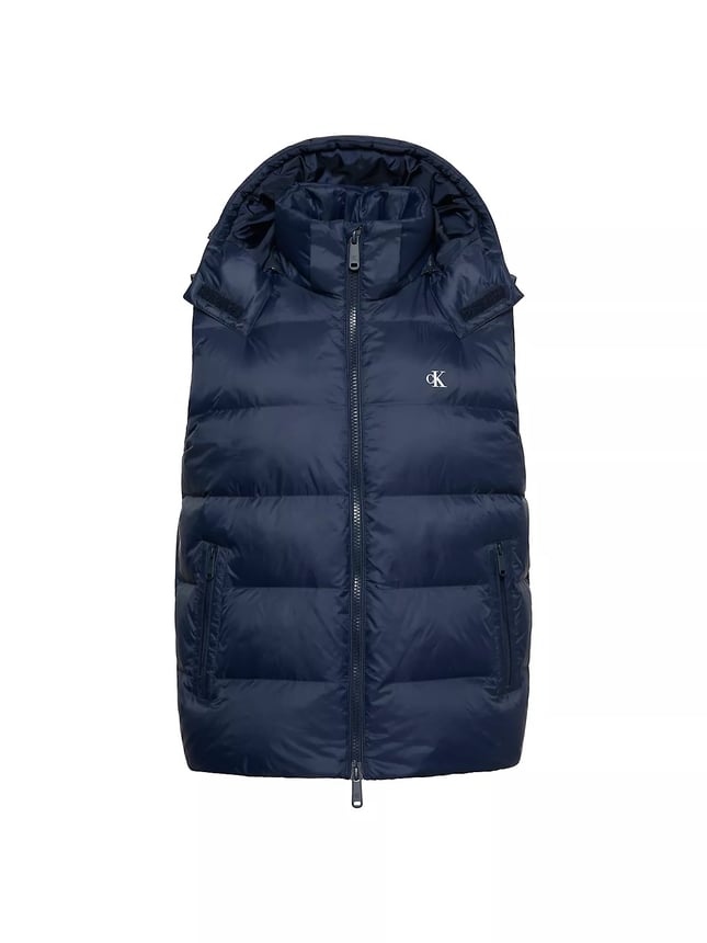 Calvin Klein Erkek Normal Kalıp Kuş Tüyü Dolgulu Kapitone Desenli Çıkarılabilir Kapüşonlu Lacivert Yelek LV04RG514G-CEF