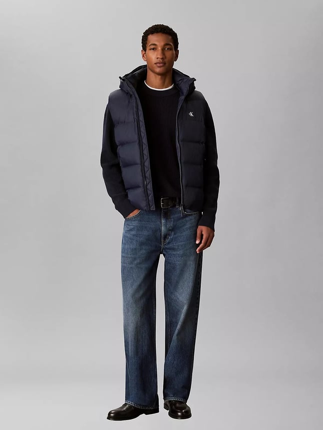 Calvin Klein Erkek Normal Kalıp Kuş Tüyü Dolgulu Kapitone Desenli Çıkarılabilir Kapüşonlu Lacivert Yelek LV04RG514G-CEF