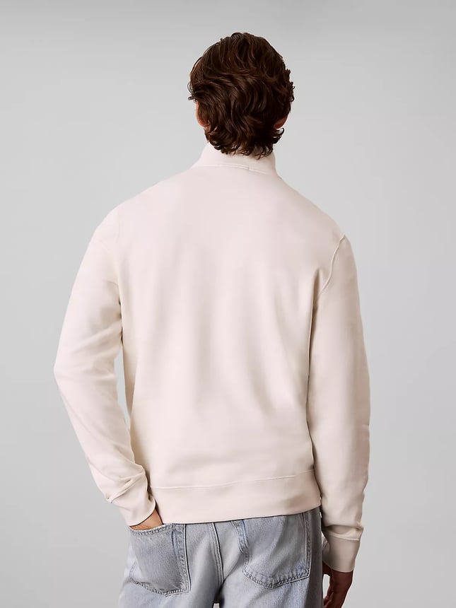 Calvin Klein Erkek Normal Kalıp Yarım Fermuarlı Dik Yakalı Pamuklu Logo Kabartmalı Uzun Kollu Ekru Sweatshirt LV04RH250G-YAS
