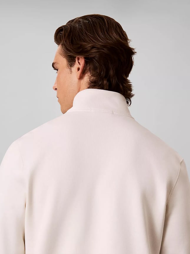 Calvin Klein Erkek Normal Kalıp Yarım Fermuarlı Dik Yakalı Pamuklu Logo Kabartmalı Uzun Kollu Ekru Sweatshirt LV04RH250G-YAS