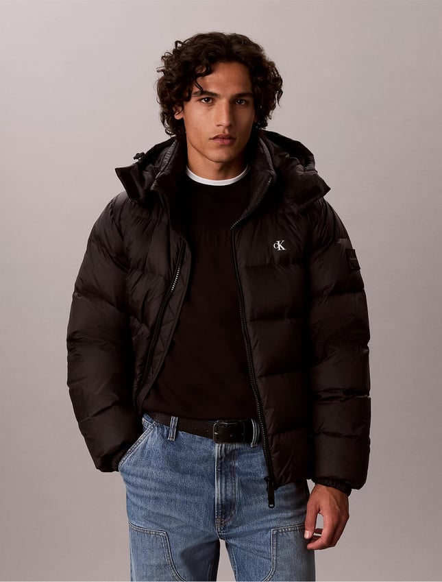 Calvin Klein Erkek Normal Kesim Kuş Tüyü Dolgulu Kapitone Tasarımlı Çıkarılabilir Kapüşonlu Siyah Mont LV04RG515G-UB1