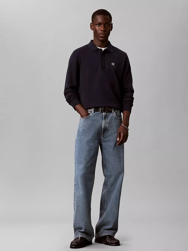 Calvin Klein Erkek Rahat Kalıp Pamuklu Havlu Kumaş Monogram Nakışlı Uzun Kollu Lacivert Sweatshirt LV04RH235G-CEF