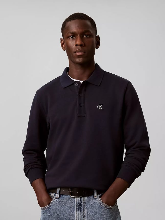 Calvin Klein Erkek Rahat Kalıp Pamuklu Havlu Kumaş Monogram Nakışlı Uzun Kollu Lacivert Sweatshirt LV04RH235G-CEF