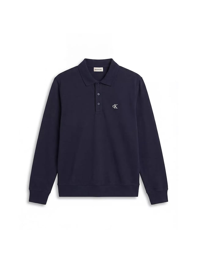 Calvin Klein Erkek Rahat Kalıp Pamuklu Havlu Kumaş Monogram Nakışlı Uzun Kollu Lacivert Sweatshirt LV04RH235G-CEF