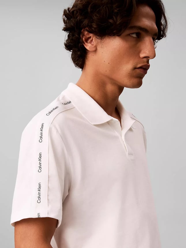 Calvin Klein Erkek Regular Fit %100 Pamuklu Düğmeli Polo Yaka Logo Bantlı Kısa Kollu Beyaz Polo Yaka T-Shirt LV04RH202G-YAF