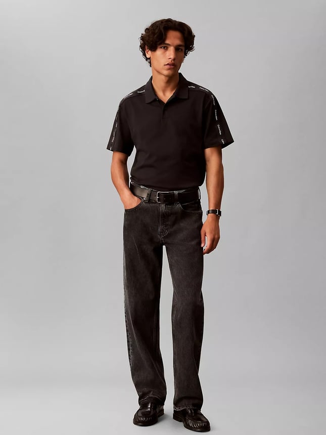 Calvin Klein Erkek Regular Fit %100 Pamuklu Düğmeli Polo Yaka Logo Bantlı Kısa Kollu Siyah Polo Yaka T-Shirt LV04RH202G-UB1