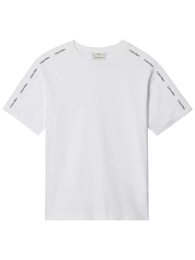Calvin Klein Erkek Regular Fit Yuvarlak Yakalı Omuzları Şerit Çizgili Kısa Kollu Beyaz T-Shirt LV04RH201G-YAF