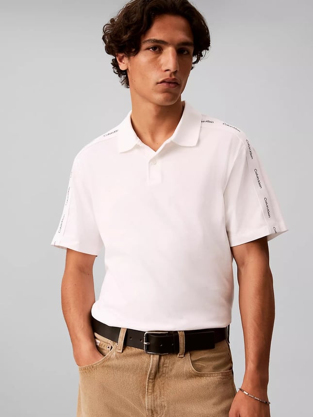 Calvin Klein Erkek Regular Fit %100 Pamuklu Düğmeli Polo Yaka Logo Bantlı Kısa Kollu Beyaz Polo Yaka T-Shirt LV04RH202G-YAF