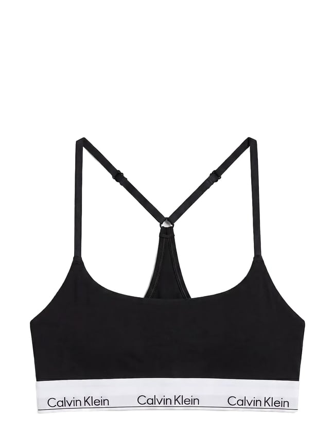 Calvin Klein Kadın İp Askılı Kare Yaka CK Logo İşlemeli Siyah Bralet LV00QF8995-UB1
