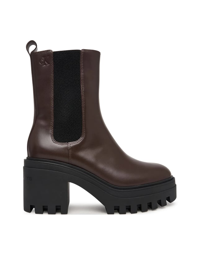 Calvin Klein Kadın Kalın Topuklu %100 Deri Rahat Taban Kahverengi Bot & Bootie YW0YW01547-BAM