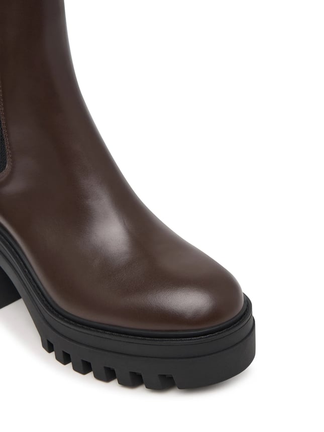 Calvin Klein Kadın Kalın Topuklu %100 Deri Rahat Taban Kahverengi Bot & Bootie YW0YW01547-BAM