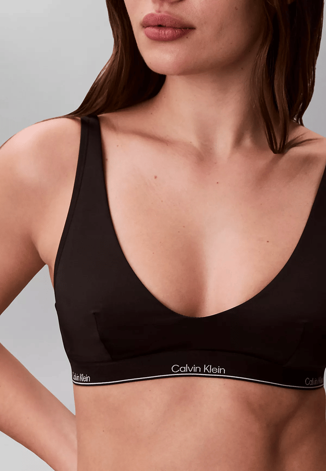 Calvin Klein Kadın Kalın Askı CK Yazı Desenler Slim fit Süngerli Siyah Bikini Üstü LV00Q61207-UB1