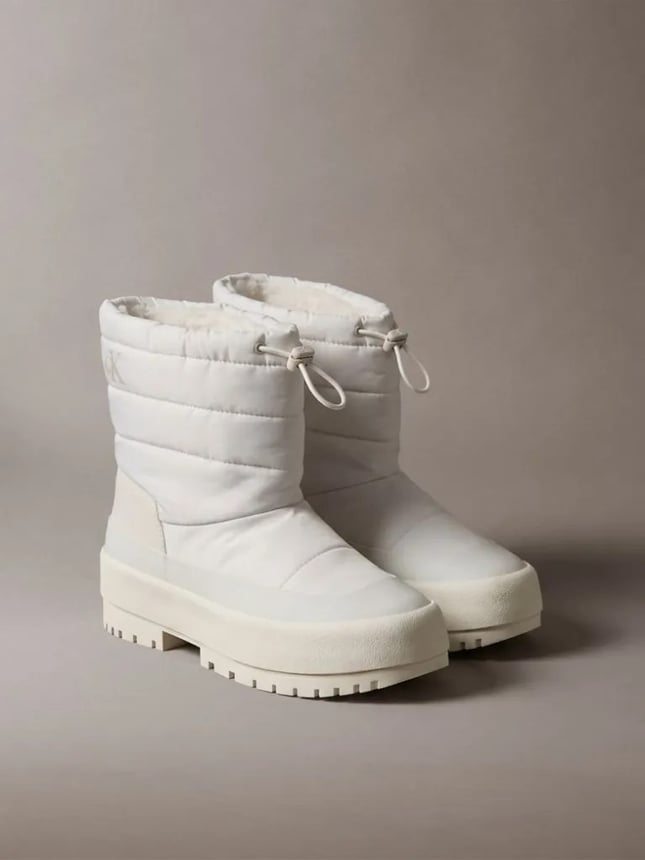 Calvin Klein Kadın Kapitoneli Büzgü İpli Kalın Tabanlı Logolu Ekru Bot & Bootie HW0HW03245-066