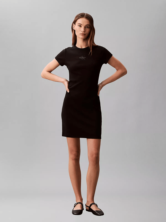 Calvin Klein Calvin Klein Kadın Kısa Kol Düz Bisiklet Yaka Midi Boy Siyah Elbise LV047F241G-UB1