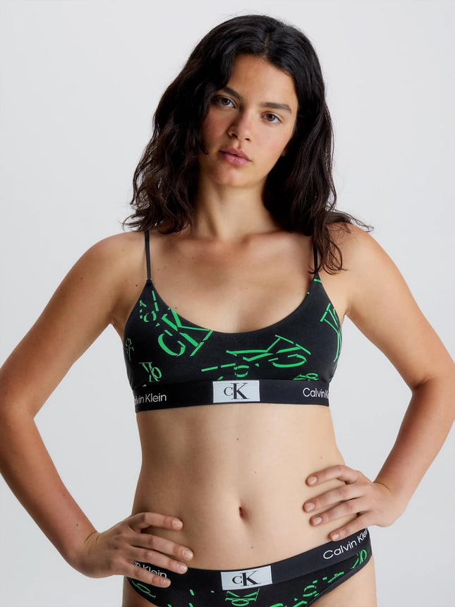 Calvin Klein Kadın Marka Logolu Askılı Spor Giyim Günlük Siyah-Yeşil Büstiyer 000QF7216E-GNG
