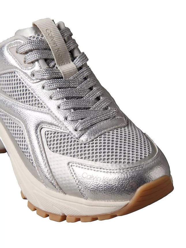 Calvin Klein Kadın Metalik Detaylı File ve Deri Karışımlı CK Şerit Logolu Gri Sneaker HW0HW03251-0IP