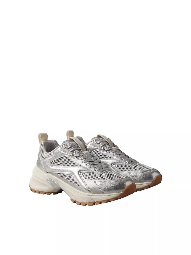 Calvin Klein Kadın Metalik Detaylı File ve Deri Karışımlı CK Şerit Logolu Gri Sneaker HW0HW03251-0IP
