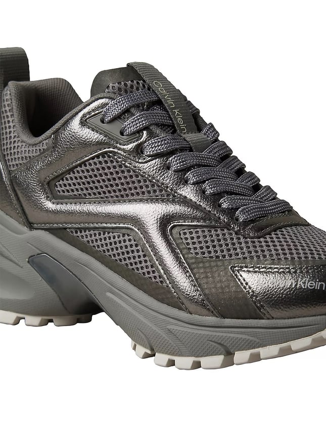 Calvin Klein Kadın Metalik Detaylı File ve Deri Karışımlı CK Şerit Logolu Gri1 Sneaker HW0HW03251-0IQ