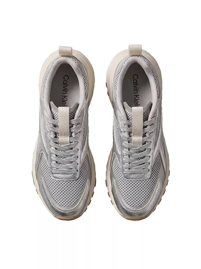 Calvin Klein Kadın Metalik Detaylı File ve Deri Karışımlı CK Şerit Logolu Gri Sneaker HW0HW03251-0IP