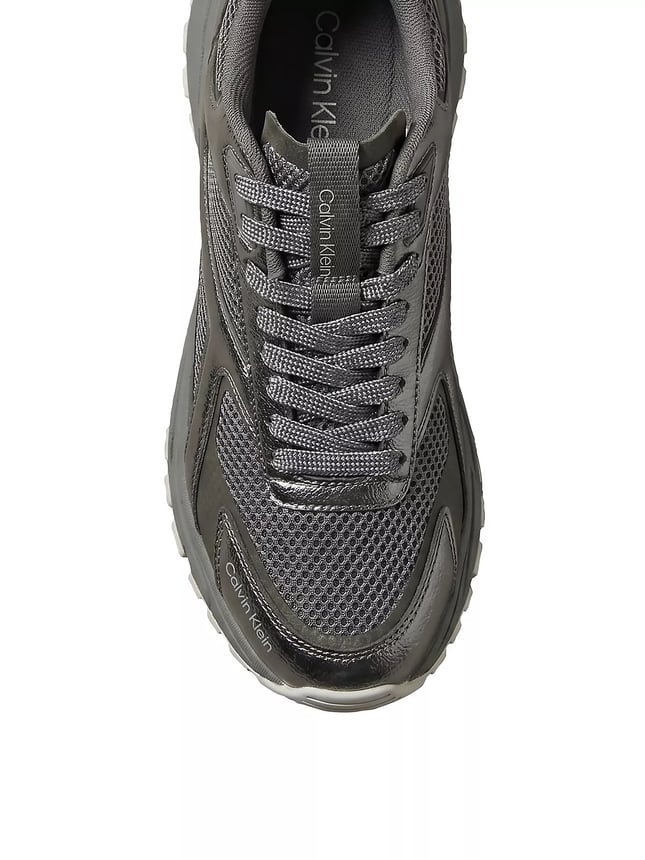 Calvin Klein Kadın Metalik Detaylı File ve Deri Karışımlı CK Şerit Logolu Gri1 Sneaker HW0HW03251-0IQ