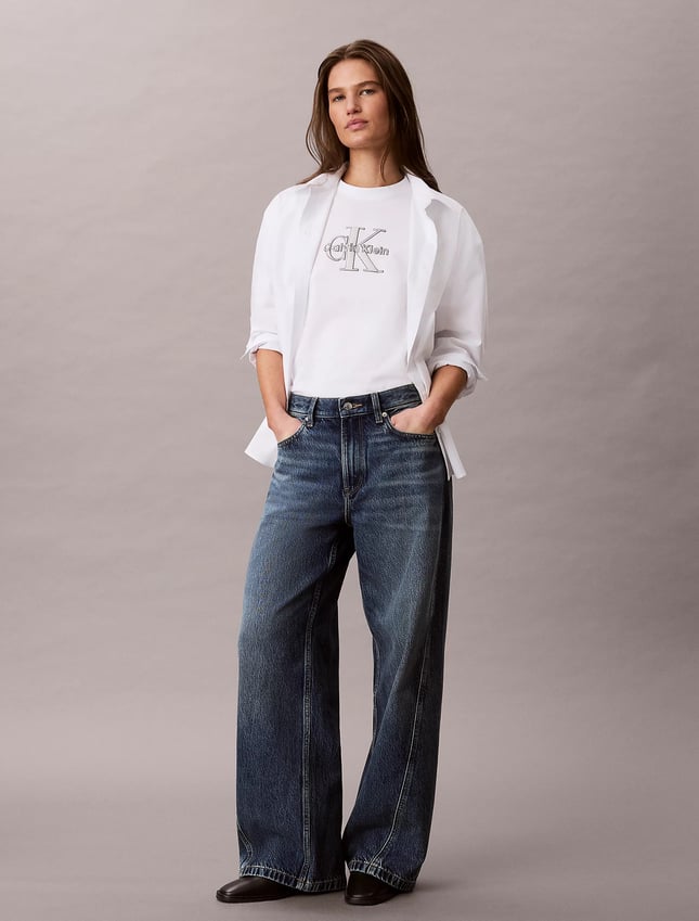 Calvin Klein Kadın Normal Kalıp CK Logo Baskılı Yuvarlak Yakalı Kısa Kollu Beyaz T-Shirt LV047H800G-YAF