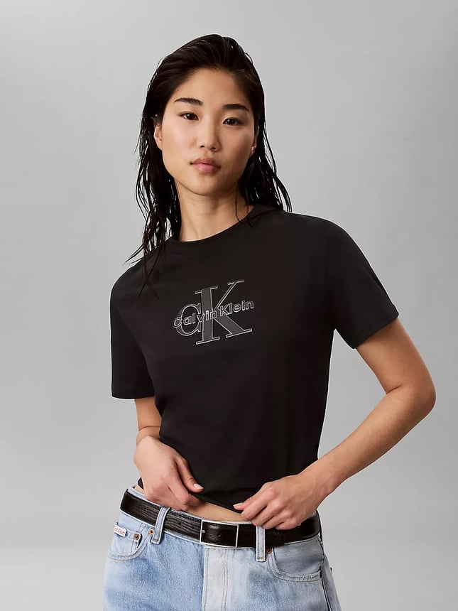 Calvin Klein Kadın Normal Kalıp CK Logo Baskılı Yuvarlak Yakalı Kısa Kollu Siyah T-Shirt LV047H800G-UB1