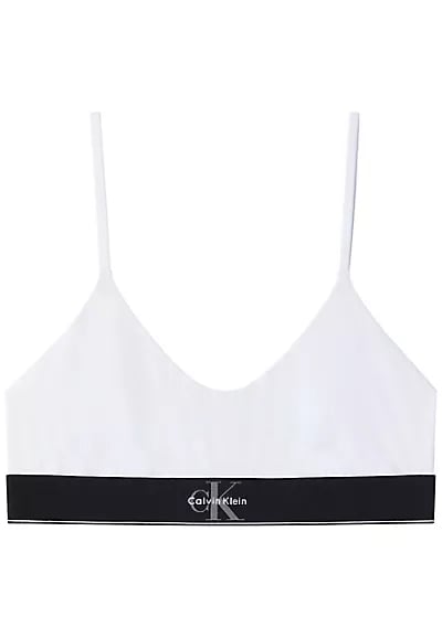 Calvin Klein Kadın Pamuklu Dolgusuz Logo Etiketli Elastik Bel Bantlı Beyaz Büstiyer LV00QF8814-100
