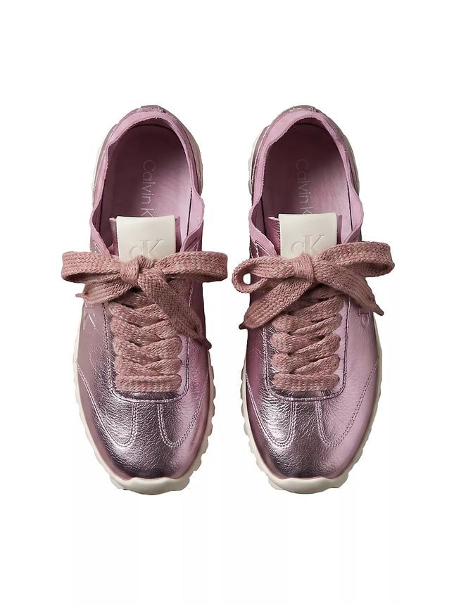 Calvin Klein Kadın Parlak Folyo Kaplama Deri Monogram Logolu Yedek Bağcıklı Pembe Sneaker HW0HW03305-02J