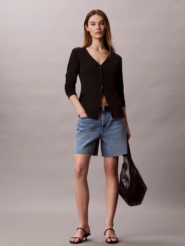 Calvin Klein Kadın Regular Fit Pamuklu Uzun Kollu Siyah Hırka LV047G207G-UB1