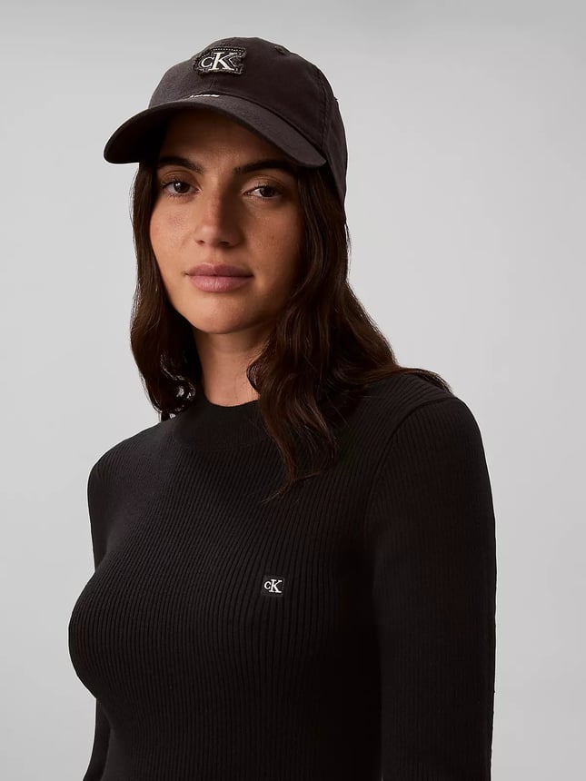 Calvin Klein Kadın Slim Fit Pamuklu Fitilli Sıfır Yaka Pilili Kloş Mini Siyah Elbise LV047H368G-UB1