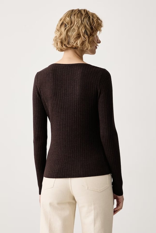 Calvin Klein Kadın Slim Fit İtalyan Merino Yünü Fitilli Geniş Yaka Uzun Kollu Kahverengi Kazak LV044H311G-WFM