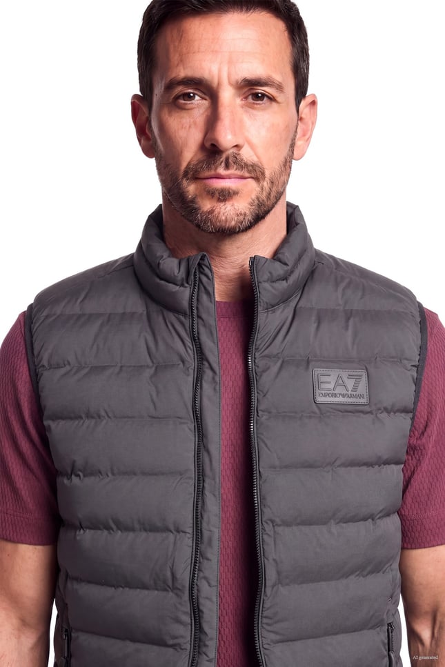 Ea7 Erkek Pamuklu Regular Fit Kapitoneli Kapüşonlu Fermuarlı Siyah Yelek 7M002381 AF15953-UC001