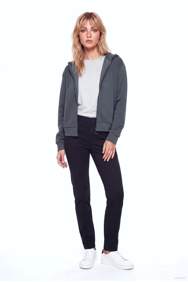 Ea7 Kadın Normal Kalıp Taş Desenli Kapüşonlu Uzun Kollu Antrasit Sweatshirt 7W001425 AF24375-U8117