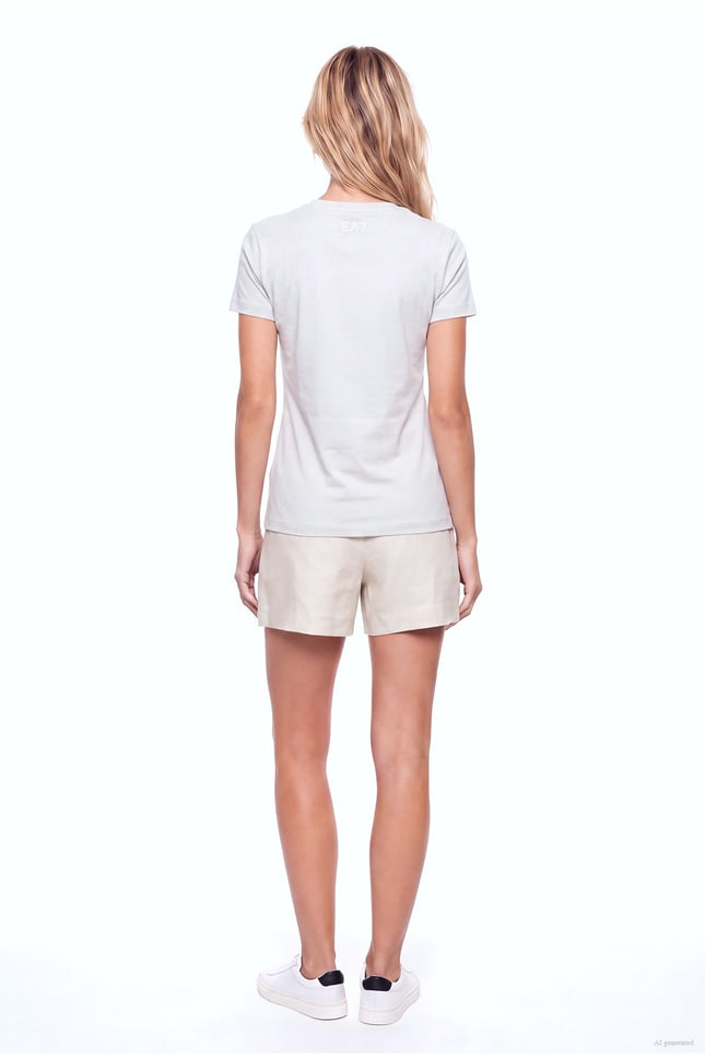 Ea7 Kadın Normal Kesim Yapay Taş Desenli Logo Detaylı Yuvarlak Yakalı Kısa Kollu Beyaz T-Shirt 7W001399 AF14880-U9001