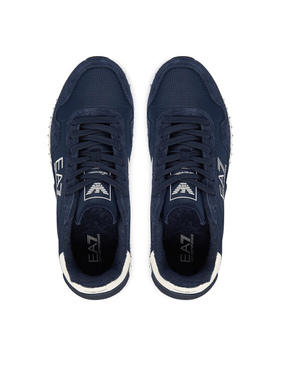 Ea7 Unısex Düşük Bilekli Rahat Tabanlı Süet Detaylı EA7 Logo Desenli Deri Lacivert Sneaker 7X000380 AF19175-MZ157