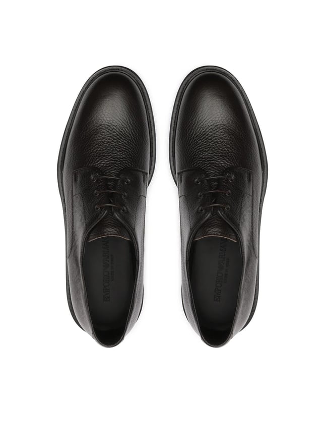 Emporıo Armani Erkek Çakıllı Deri Yuvarlak Burunlu Bağcıklı Tış Tabanı Logo Desenli Kahverengi Ayakkabı X4C653 XF583-00003
