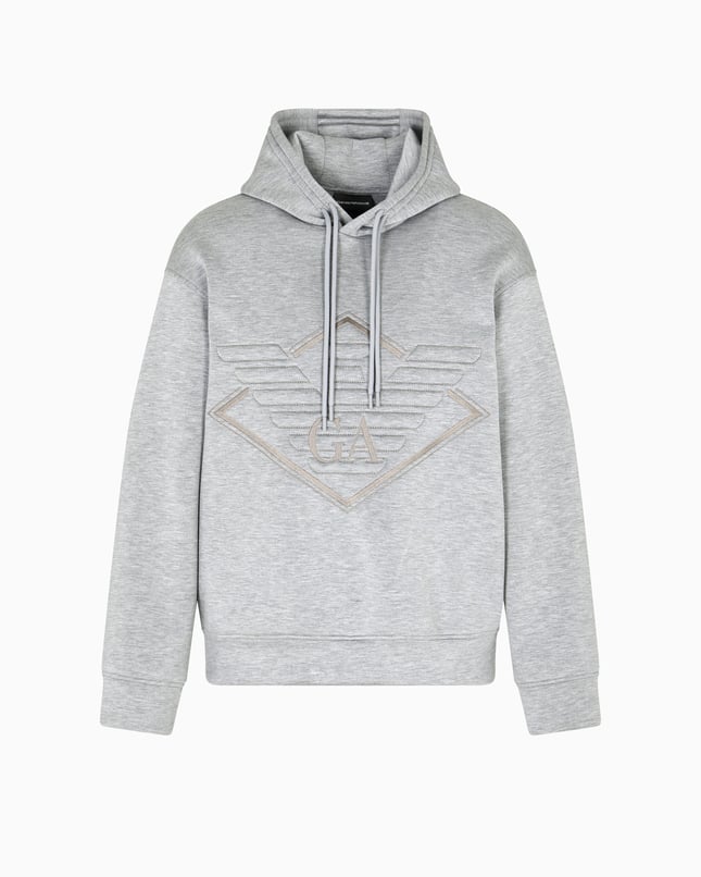 Emporıo Armani Erkek Çift Bağcıklı Kapüşonlu Rahat %100 Pamuklu Jarse Kumaş Gri Sweatshirt EM002882 AF18339-M0195