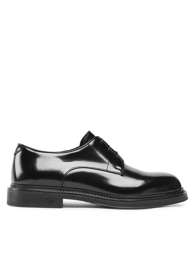 Emporıo Armani Erkek Fırçalanmış Deri Yuvarlak Burunlu Bağcıklı Cilalı Siyah Ayakkabı X4C653 XF740-00002