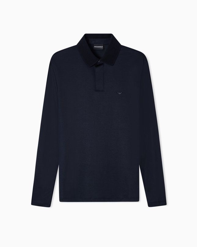 Emporıo Armani Erkek Hafif Nefes Alabilen Pamuklu Kumaş Normal Kesim Logo Detaylı Uzun Kollu Lacivert Polo Yaka T-Shirt EM004590 AF10017-UB118