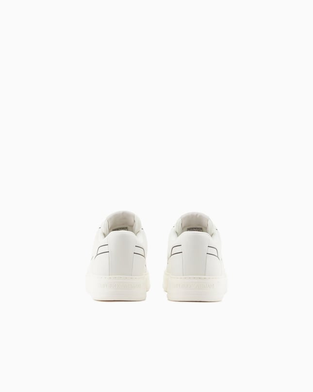 Emporıo Armani Erkek Kabartmalı Baskı Desenli Kontrast Logo Detaylı Deri Beyaz Sneaker EM002852 AF18014-M0017
