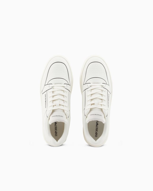 Emporıo Armani Erkek Kabartmalı Baskı Desenli Kontrast Logo Detaylı Deri Beyaz Sneaker EM002852 AF18014-M0017