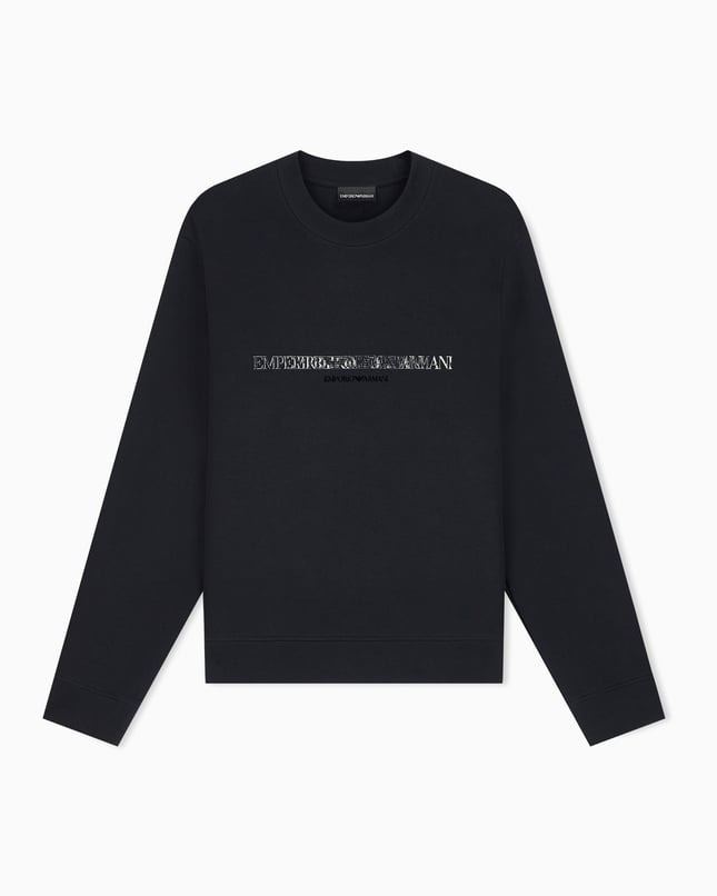 Emporıo Armani Erkek Normal Kalıp Yuvarlak Yakalı Logo Detaylı Pamuklu Çift Jarse Kumaşlı Siyah1 Sweatshirt EM007352 AF10013-MC721