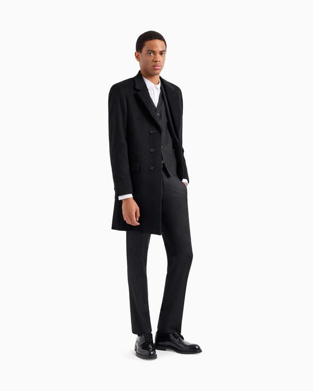 Emporıo Armani Erkek Normal Kalıp Astarlı Düğme Kapamalı Lüks Kunduz Derisi İçerikli Yumuşak Kaşmir Siyah Palto 01L650 01699-999