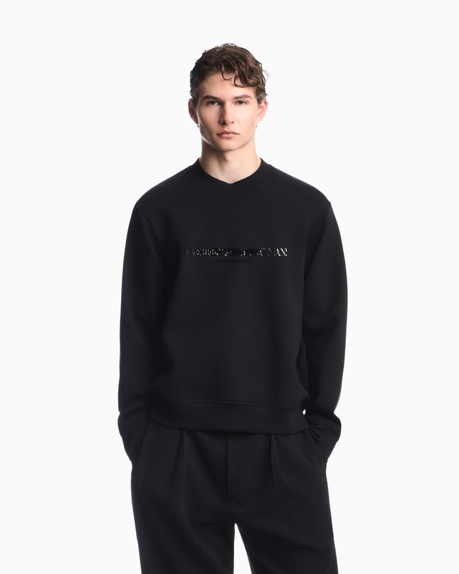 Emporıo Armani Erkek Normal Kalıp Yuvarlak Yakalı Logo Detaylı Pamuklu Çift Jarse Kumaşlı Siyah1 Sweatshirt EM007352 AF10013-MC721
