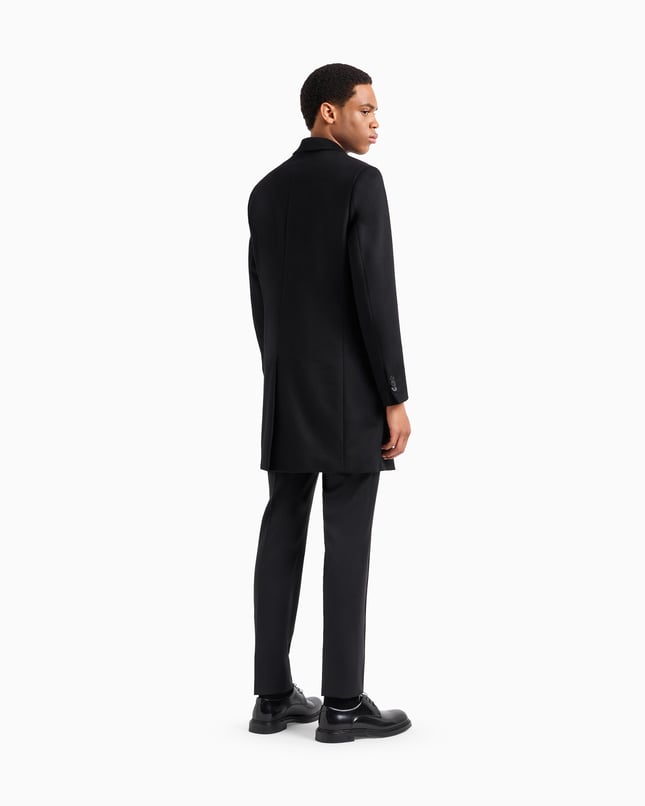 Emporıo Armani Erkek Normal Kalıp Astarlı Düğme Kapamalı Lüks Kunduz Derisi İçerikli Yumuşak Kaşmir Siyah Palto 01L650 01699-999