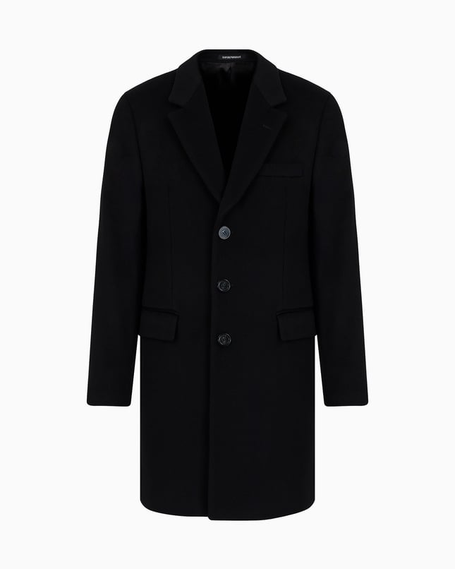 Emporıo Armani Erkek Normal Kalıp Astarlı Düğme Kapamalı Lüks Kunduz Derisi İçerikli Yumuşak Kaşmir Siyah Palto 01L650 01699-999