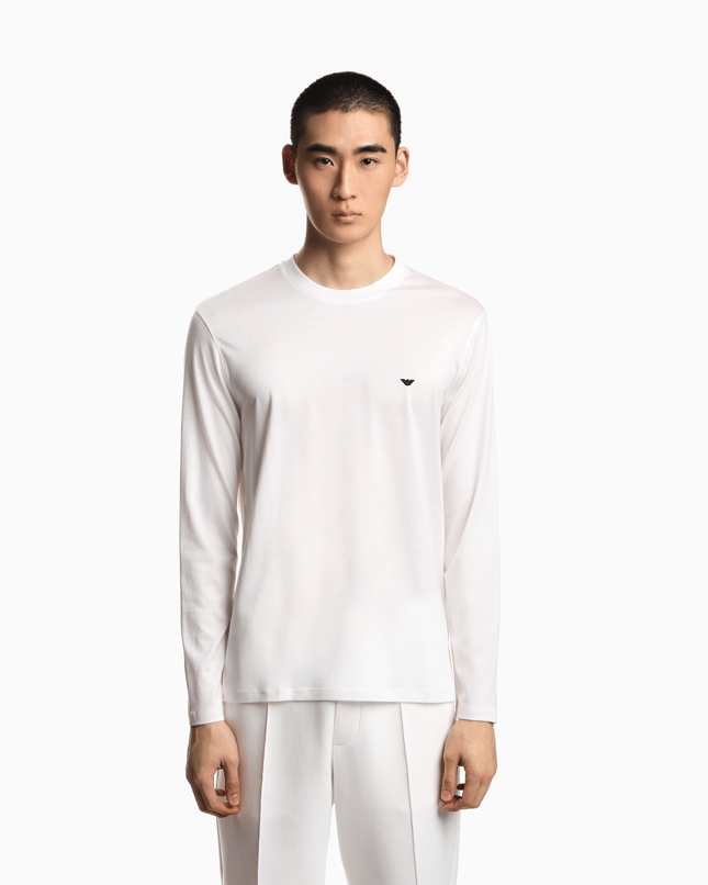 Emporıo Armani Erkek Slim Fit Bisiklet Yakalı Uzun Kollu Beyaz Sweatshirt EM004591 AF13747-U0003