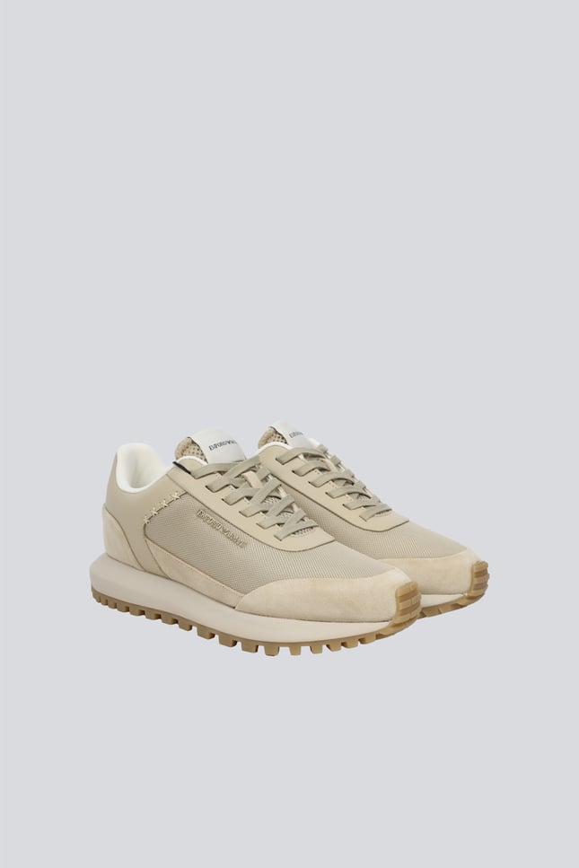 Emporıo Armani Erkek Süet ve File Detaylı Yuvarlak Burunlu Logo İmzalı Bej Sneaker EM004839 AF24321-M1359