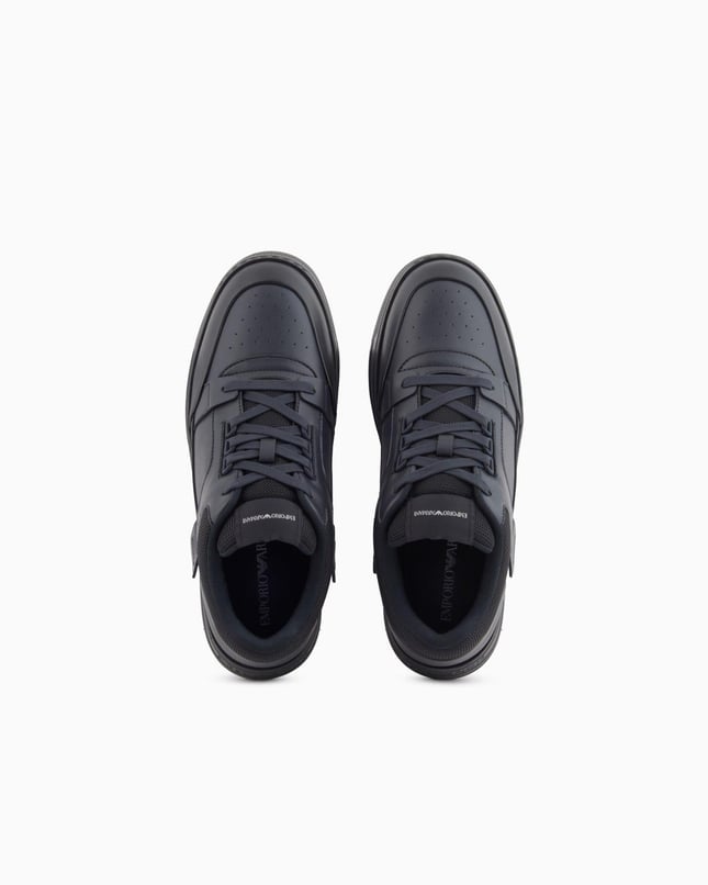 Emporıo Armani Erkek Yuvarlak Burun Bağcıklı Deri File Detaylı Lacivert Sneaker EM002855 AF18018-MZ312